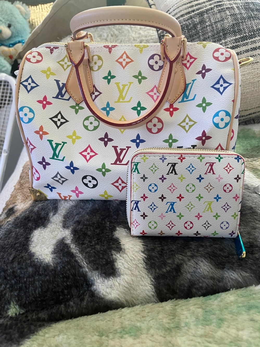 Source Unknown White Multicolor Monogram Satchel NO Matching Wallet